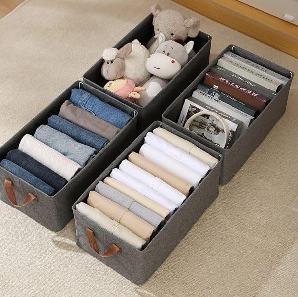 SkyShopy Collapsible Clothes Organizer for Jeans Washable Fabric Closet Storage Box Drawers Foldable Clothing Storage Bins with Handle (1pcs) SkyShopy Collapsible Clothes Organizer for Jeans Washable Fabric Closet Storage Box Drawers Foldable Clothing Storage Bins with Handle (1pcs)